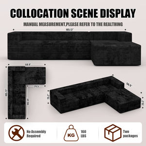أريكة مقطعية رمادية مضغوطة في صندوق على شكل حرف <span class=keywords><strong>L</strong></span>، شحن مجاني داخل الولايات المتحدة، كنبة صينية بدون هيكل - Product Image 3