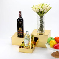 Présentoir de table en acrylique pour buffet avec miroir doré Présentoir de cube en lucite, socle de présentation carré pour aliments
