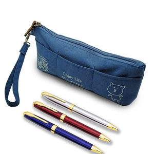 Trousse à crayons bleu foncé en tissu Oxford avec fermeture éclair, grande capacité, pour l'école et le bureau, avec poignée - Product Image 2