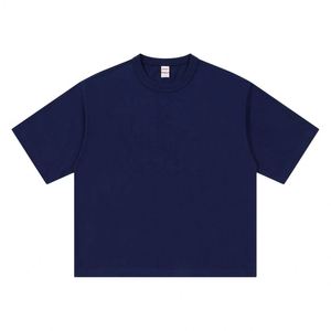 Haute qualité taille européenne 270 grammes Super goutte épaule Triple aiguille coton lourd col rond ample grande taille boîte t-shirt - Product Image 3