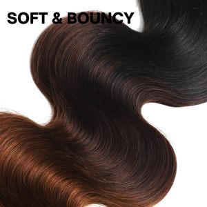 Paquetes de Cabello Humano Ondulado Marrón Ombre al por Mayor, Grueso 12A T1B/2/30 Castaño 3 Tonos Ombre - Product Image 4