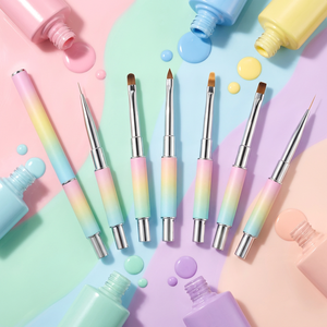 Ensemble de 6 pinceaux à ongles double tête à dégradé de couleurs, pointes ovales en nylon pour soins au gel à domicile ou en salon - Product Image 1