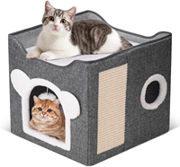 Chat pliable maison daim pliable chat lit pour animaux de compagnie lit 2 couches grande grotte pour chien planche à gratter boule moelleuse emballage en Carton