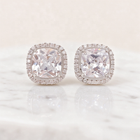 Boucles d'oreilles fines à clous, boucles d'oreilles CZ, boucles d'oreilles halo carrées, boucles d'oreilles solitaires coussin, bijoux de mariage plaqué rhodium en laiton pour femme 2026