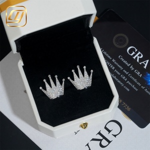 Hip Hop Iced Out Jewelry S925 <b>Silver</b> Moissanite <b>Stud</b> Earrings Bling Full Paved Moissanite <b>Small</b> Crown Earrings Luxury Jewelry - Product Image 2