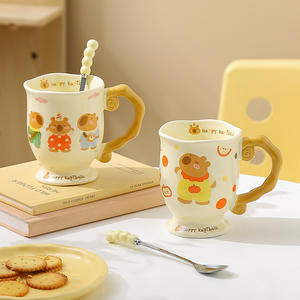 Tasse en céramique Dragon Pavilion Kapibala 301-400ml avec cuillère, réutilisable, cadeau pour femme, tasse à café de bureau - Product Image 4