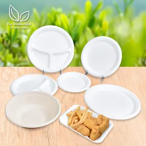 Sunzza eco-friendly 6/7/8/9/10/12.5 inch disposable sugarcane bagasse party Tableware Biodegradable Bamboo Plates/Dishes/Tray