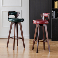 Tabouret de bar pivotant de style rétro européen de luxe, avec structure en bois massif et dossier, idéal pour la maison, la cuisine, le café ou le bar.