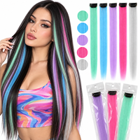 Extensions de cheveux colorées à clipser pour filles, longues mèches synthétiques arc-en-ciel multicolores, accessoires de coiffure pour enfants et femmes