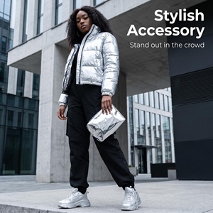 Silver Metallic PU Leather Cosmetic Bag Large Capacity Women <b>Makeup</b> Bags Waterproof Travel Toiletry Bag with Embossed Logo - Product Image 6