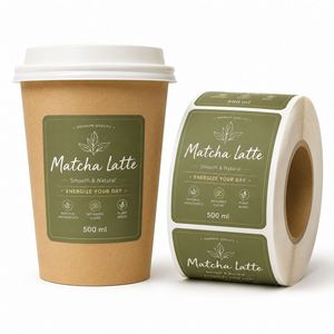 Rouleau d'étiquettes autocollantes en vinyle pour Matcha Latte, 500 ml, rectangulaires, écologiques, imperméables et résistantes à la chaleur pour l'emballage de boissons - Product Image 1