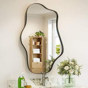 Espejo de Pared Decorativo Asimétrico Moderno Brauthon de 20\" X 36\", Metal Negro Ondulado con Forma Irregular - Product Image 2