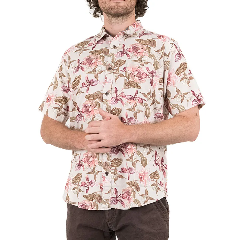 Factory Direct Flowered Short Sleeve Casual Loose Fit Beach Linen Shirts for Men