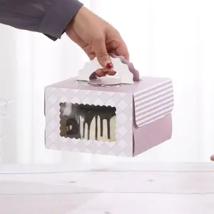 Kotak kue kering kue roti ukuran kustom/logo kotak kue kertas kraft dengan jendela bening