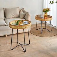 Table basse Innovahome pour salon, petite, moderne, décorative, avec rangement, en rotin naturel, en bois, en métal, durable