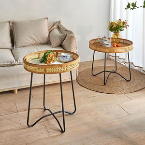 Innovahome Living Room <b>Small</b> Round Modern Decorative Accent Furniture Storage Natural Rattan Wicker <b>Wood</b> Metal Coffee <b>Table</b> - Product Image 3