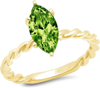 Marquise Cut Solitaire corde torsadé nœud véritable naturel vif vert péridot anneau idéal solide 14k or jaune pour les femmes