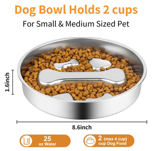 ชามอาหารสัตว์เลี้ยงรูปทรงกระดูก 2 ใบ ทำจากสแตนเลส ช่วยให้สัตว์เลี้ยงกินอาหารช้าลง เหมาะสำหรับสุนัขพันธุ์เล็กและขนาดกลาง - Product Image 6