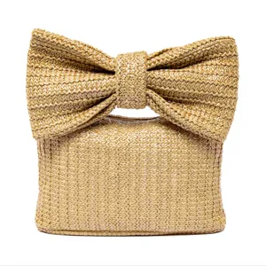 Bolso de ganchillo de paja grande tejido personalizado de nuevo estilo 2024, bolso de playa de muñeca a la moda para mujer