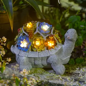 Bahçe heykelleri kaplumbağa bahçe dekor gümrükleme güneş heykeli 7 dış veranda Yard çim dekorasyon için LED işıkları açık süs