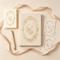Carnet de notes personnalisé en lin beige, couverture rigide, grille à points, estampage à chaud en or, rose, journal, cadeau