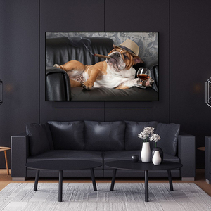 M. Dog allongé <span class=keywords><strong>sur</strong></span> le canapé et dégustation de vin poster photo Home chambre chambre d'enfant décoration animal peinture <span class=keywords><strong>sur</strong></span> toile - Product Image 2