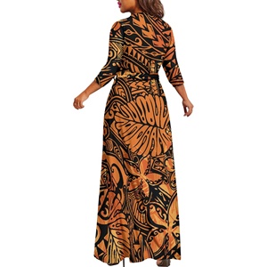 Vestido das Mulheres Personalizado Ásia & Ilhas do Pacífico Vestuário Samoa Puletasi Polinésia Tribal Samoan Imprimir Senhoras Vestido Elegante Longo - Product Image 2