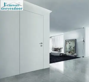 Seeyesdoor现代白色彩色铝框wpc木制隐形门，带隐藏式铰链