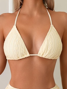 Custom Women's Bikini Sets Three Piece Swimsuit Textured Halter String Tie Side High Waist Bathing Suits with Cover up Skirt - Product Image 4