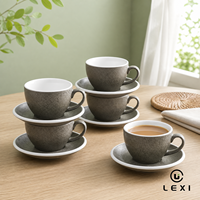 Ensemble tasse et soucoupe en céramique personnalisée, motif charbon moucheté, intérieur blanc, aspect pierre mate, pour café, maison, cuisine, décoration de table, vente en gros