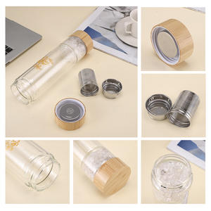 Bouteille d'eau à couvercle en or rose en gros avec infuseur à thé en verre cristal de pierres précieuses applicable à l'eau bouillante - Product Image 6