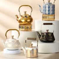 Bouilloire à café de luxe en acier inoxydable de style arabe, décoration Ramadan, motif géométrique émaillé, poignée en bois, théière