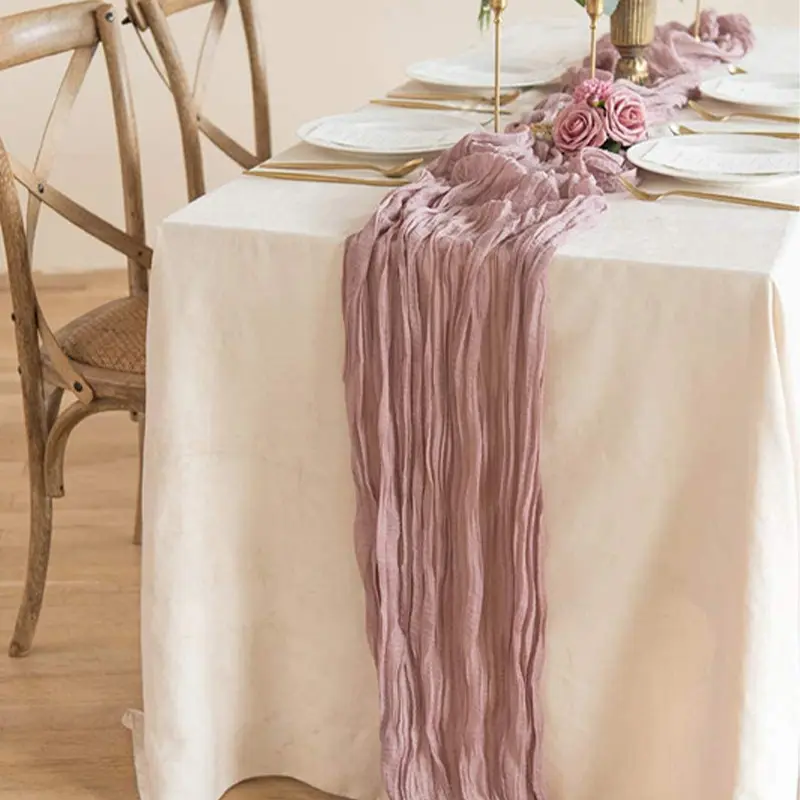 Großhandel Fabrik preis Benutzer definiertes Etikett Erröten Rosa Käsetuch Baumwolle Plain Tisch läufer Dekoration