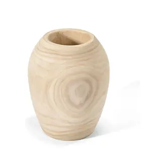8 inches Boho modern rustic wooden vase dried flower holder decorative wood vase for decor wood carved vase for flowers