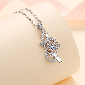Vente en gros S925 collier en argent Sterling Moissanite diamant 0.5CT Moissanite Rose pendentif filles bijoux fins - Product Image 5