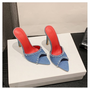 Sandales d'été pour femmes à talons aiguilles en jean, ornées de strass, à bout ouvert pointu, collection 2025 - Product Image 2