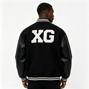 Chaqueta Varsity Personalizada para Hombre, Cuello Camisero, Diseño con Combinación de Colores en Contraste, Estampado de Letras, Informal, para Invierno, Lana/Cuero - Product Image 4