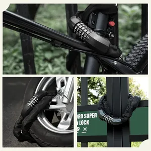 Bisiklet zincirli bisiklet kilidi kilitleri ağır Anti hırsızlık 0.24IN/6MM kalın bisiklet kilit zinciri 2 anahtarlı şifreli kod 3.18FT/97CM