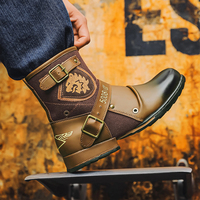 Bottes de motard vintage en cuir style britannique pour homme, avec boucle métallique, chaussures de cowboy tendance