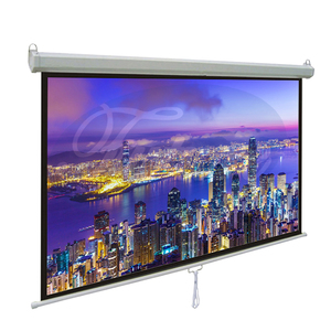 Écran de projection mural ou suspendu manuel à verrouillage automatique HD, support mural ou de <span class=keywords><strong>plafond</strong></span> en acier pour cinéma maison, bureau, vidéo - Product Image 1