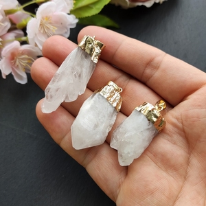 Natural <strong>Quartz</strong> Ice Cluster White Crystal Pendant Druzy <strong>Clear</strong> Raw Rough Stone Point Plated Unisex Jewellery <strong>Necklace</strong> - Product Image 1