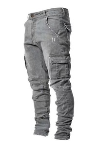 Jeans da Uomo di Tendenza Lavaggio High Street con Tasche <span class=keywords><strong>Laterali</strong></span> e Stampa Fantasia <span class=keywords><strong>Pantaloni</strong></span> Estivi con Cintura <span class=keywords><strong>Pantaloni</strong></span> Aderenti in Denim Lavato - Product Image 6