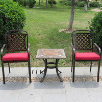 Mesas de Centro de Cerámica para Exteriores, Mesa Auxiliar Cuadrada de Metal y Mármol para Patio, Juego de Mesa de Exterior con Azulejos Metálicos