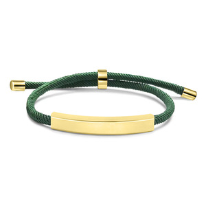 Bracciale con Logo personalizzato inciso in acciaio inossidabile con bracciale a barra spessa <span class=keywords><strong>amicizia</strong></span> con corda intrecciata regolabile - Product Image 4
