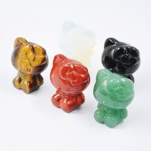 2024 New Arrival Hand crystal Carved Green Lovely Cute Pocket Healing Stone Kitty