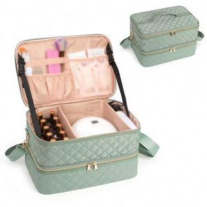 Échantillon Gratuit : Trousse de Rangement Rose Double Couche pour Lampe à Ongles, Contient 40-50 Bouteilles de Vernis à Ongles, Support Portable pour Kit de Manucure - Product Image 2