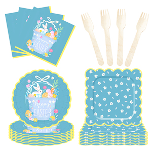 DAMAI <b>Easter</b> Party Supplies Disposable Scalloped Tableware Set Birthday Favor for 8 Guests Bunny Flower Paper Plates - Product Image 3