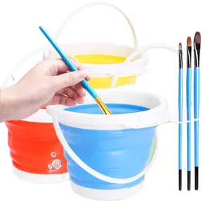 Folding Pen Washing Bucket Gray Drawing Painting Art Buckets Pens Barrel Container Round Paint Cups Kids Brush Pen Holder