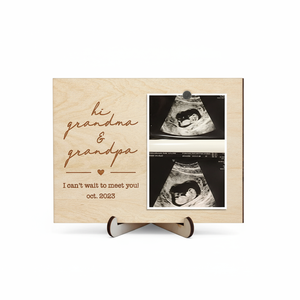 Custom Engraved Wood Ultrasound Photo Frame Pregnancy Announcement Gift Baby Reveal Display Stand Grandparent Surprise <strong>Keepsake</strong> - Product Image 2