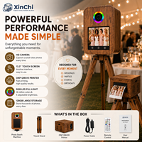 XinChi No Blur Photomaton en bois massif avec écran tactile 13,3 pouces, éclairage RGB, impression instantanée DNP QW410, compatible SLR/appareil photo/iPad